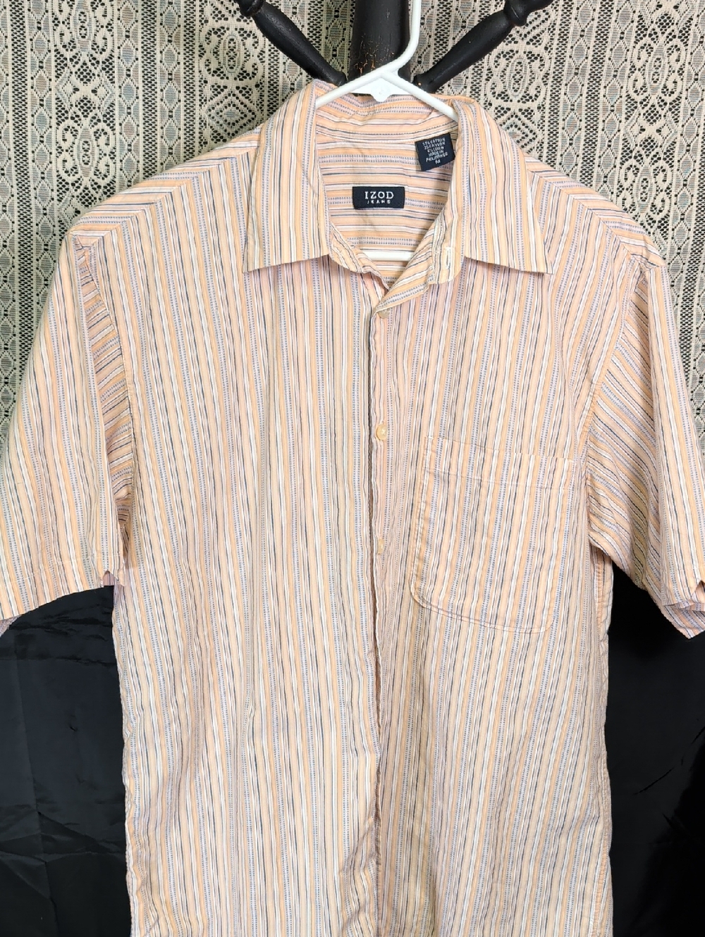 Izod Jeans Mens Medium Button Front Shirt M Short Sleeve Stripes